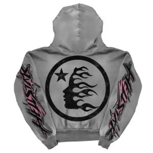 Hellstar Grey Yoga Flame Hoodie Pink Graphics